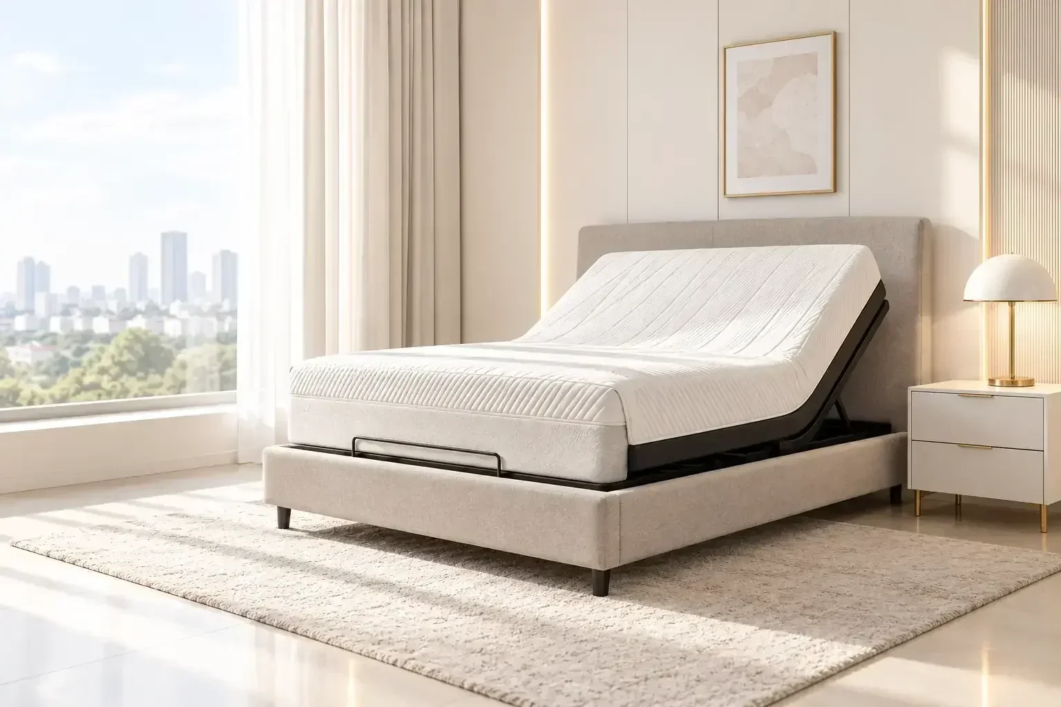 Close view of a Wellrest mattress and premium fabric